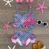 Mermaid High-Waisted Swimsuit Set - Blue/Pink -Children's boutique clothing mermaid high waisted swimsuit set blue pink swimsuit sparkle in pink 28603506098250
