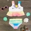 Metallic Rainbow Unicorn 2 Piece Swimsuit Set -Children's boutique clothing metallic rainbow unicorn 2 piece swimsuit set swimsuit sparkle in pink 13924566007882