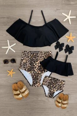 Mom & Me - Black & Cheetah Ruffle Bikini