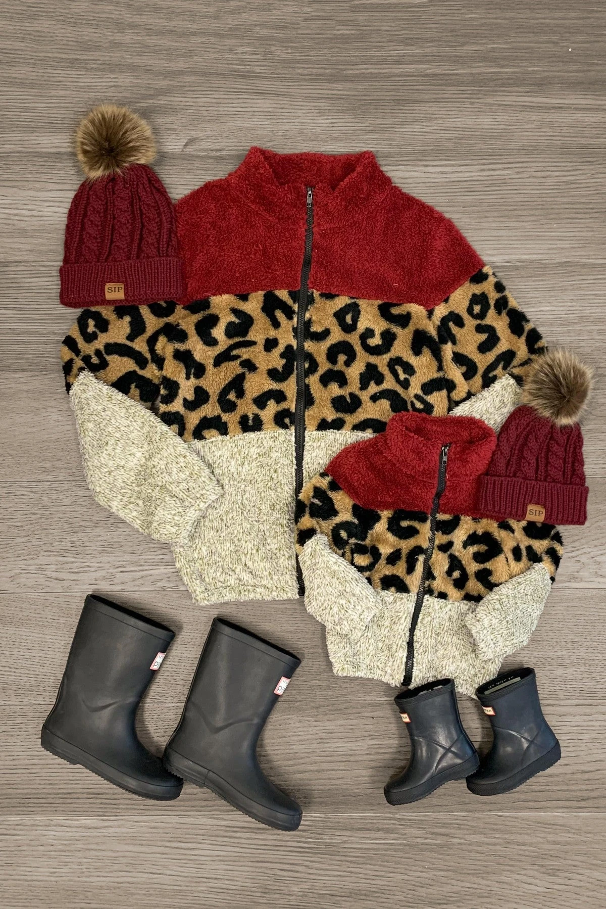 Mom & Me - Burgundy Cheetah Full-Zip Sherpa 3 Mom & Me - Burgundy Cheetah Full-Zip Sherpa