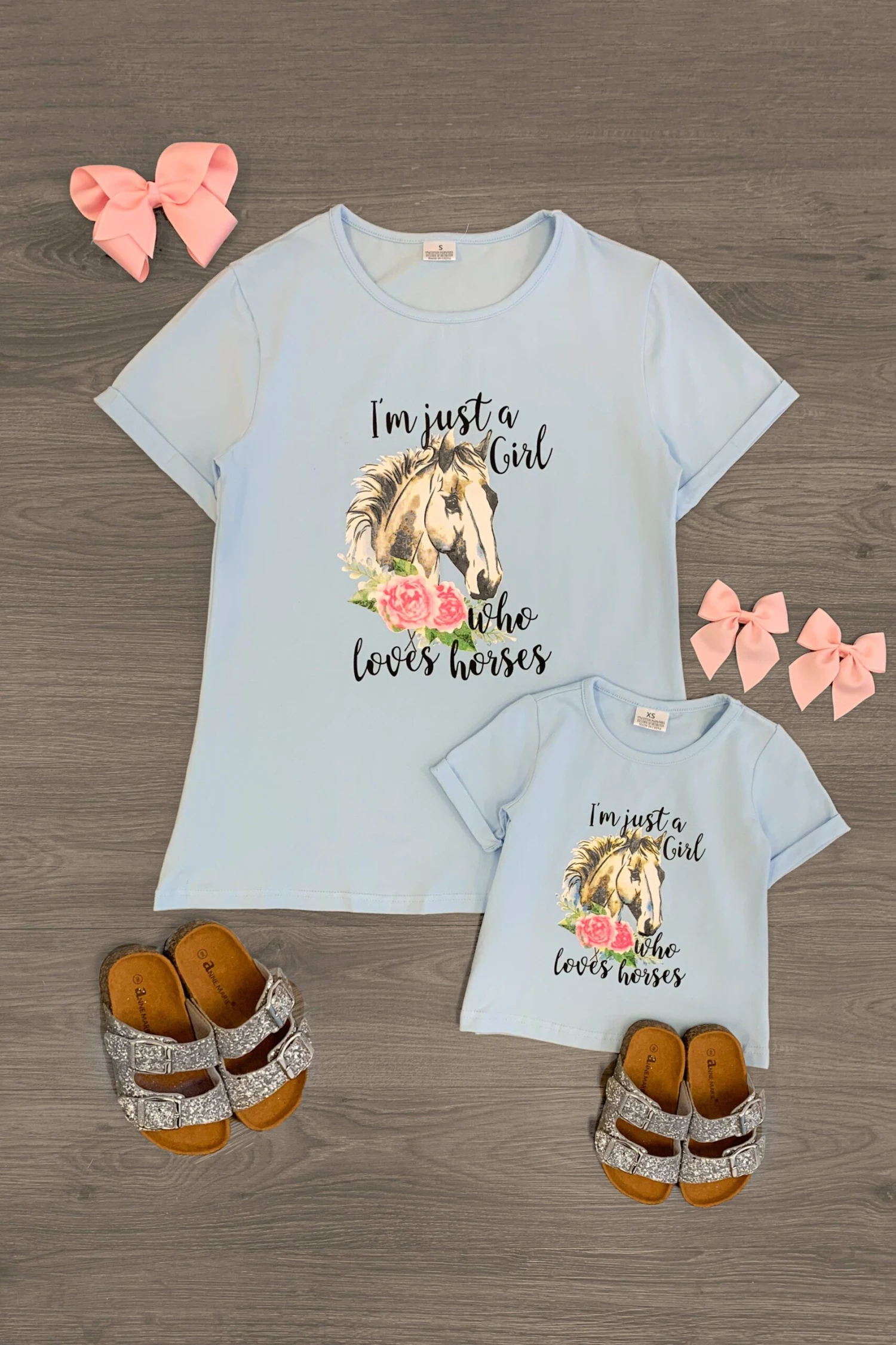 Mom & Me - "I'm Just A Girl Who Loves Horses" Blue Top 3 Mom & Me - "I'm Just A Girl Who Loves Horses" Blue Top