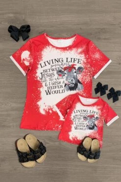 Mom & Me - "Living Life..." Red Splatter Cow Top