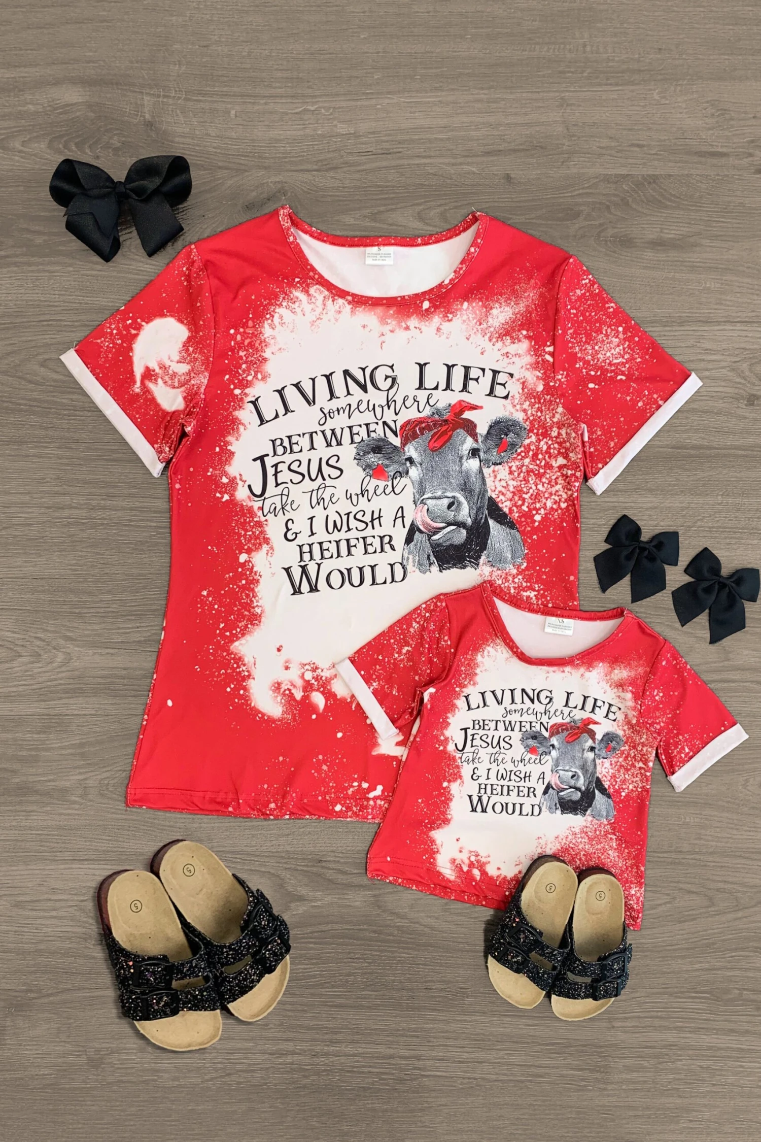Mom & Me - "Living Life..." Red Splatter Cow Top 3 Mom & Me - "Living Life..." Red Splatter Cow Top