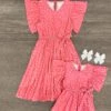 Mom & Me - Pink Polka Dot Ruffle Dress