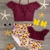 Mom & Me - Plum Sunflower Ruffle Bikini