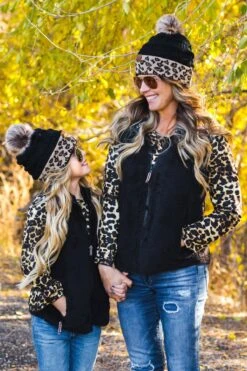Mom & Me - SIP Animal Print Beanies -Children's boutique clothing mom me sip beanies black cheetah accessory sparkle in pink 13926674825290