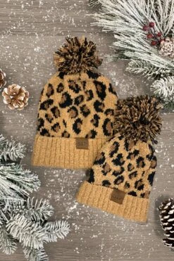 Mom & Me - SIP Animal Print Beanies -Children's boutique clothing mom me sip beanies tan cheetah accessory sparkle in pink 15248417226826 f0682925 b222 4d85 b67e 845e4f8ab86a