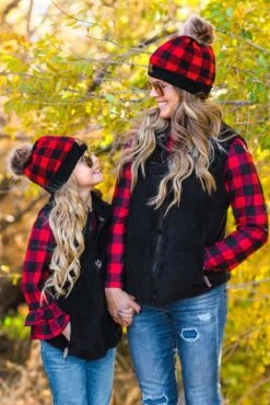 Mom & Me - SIP Plaid Beanies -Children's boutique clothing mom me sip plaid beanie red accessory sparkle in pink 28603782168650