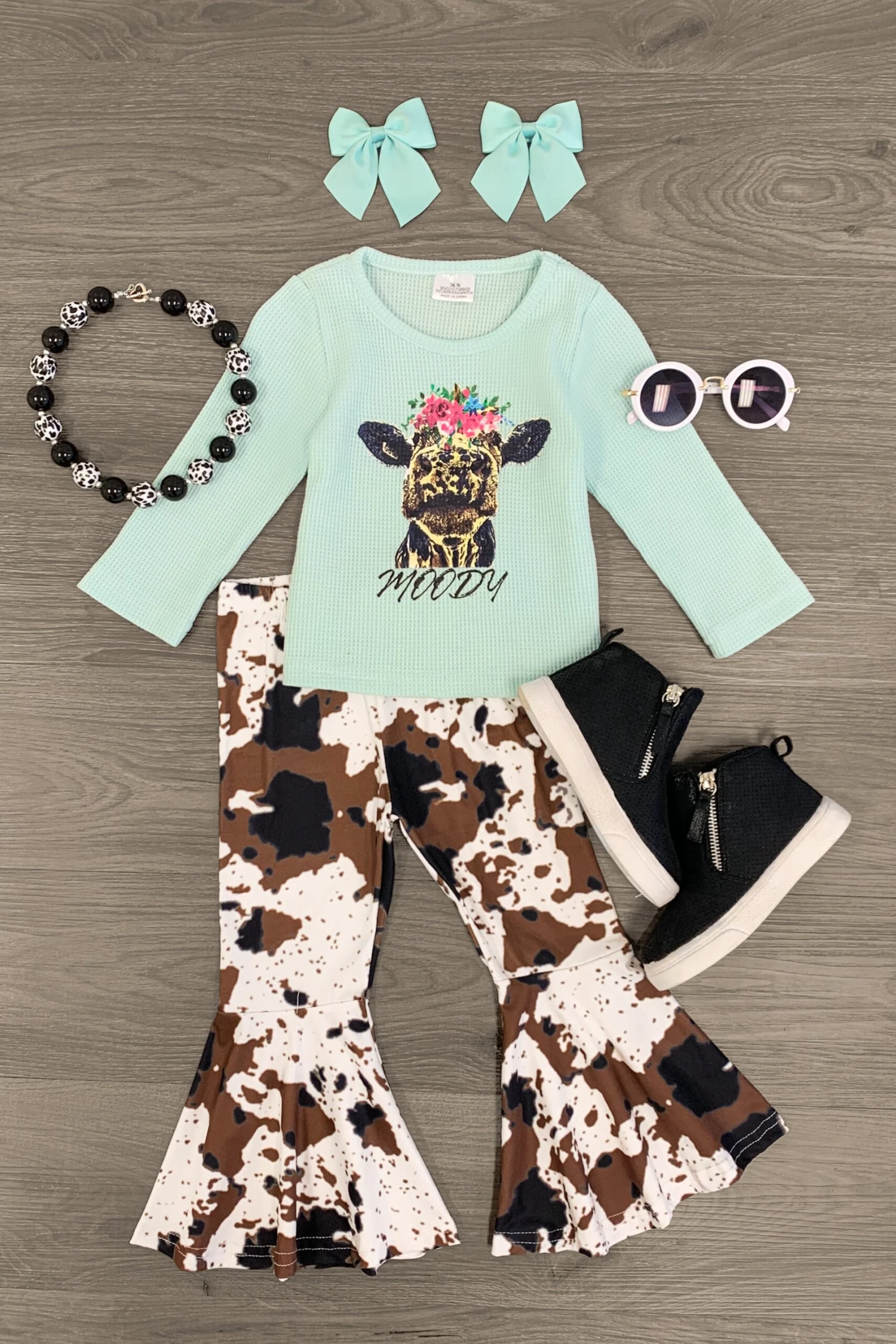 "Moody" Mint Cow Print Bell Bottom Set 3 "Moody" Mint Cow Print Bell Bottom Set