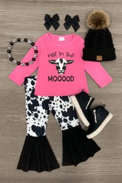 "Not In The Mooood" Pink Bell Bottom Set