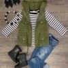 Olive Green Stripe Vest Set -Children's boutique clothing olive green stripe vest set outfit sparkle in pink 13926192021578