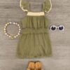 Olive & Lace Tank Sleeve Romper -Children's boutique clothing olive lace tank sleeve romper romper sparkle in pink 364436