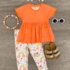 Orange Floral & Rainbow Legging Set -Children's boutique clothing orange floral rainbow legging set outfit sparkle in pink 962003