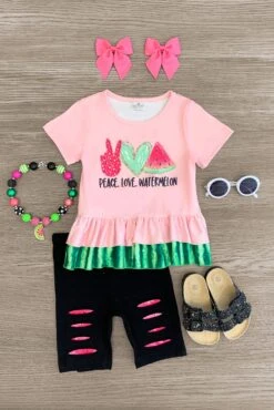 "Peace. Love. Watermelon" Distressed Short Set