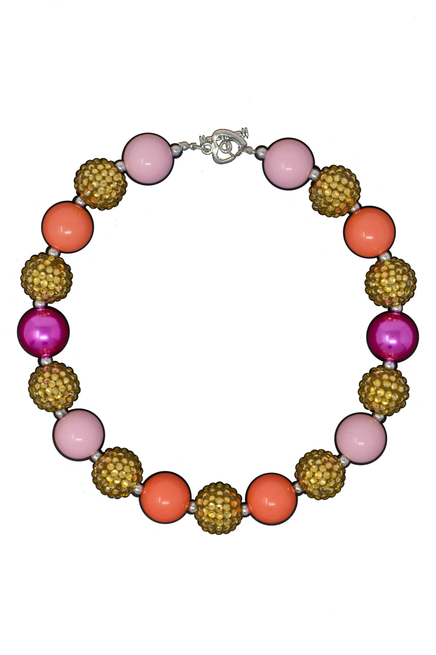 Peachy Pink & Gold Bubblegum Necklace 3 Peachy Pink & Gold Bubblegum Necklace