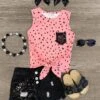 Pink & Black Spotted Sequin Denim Short Set