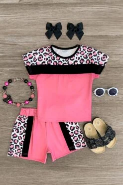 Pink Leopard Lounge Short Set