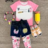 Pink Notebook Legging & Denim Short Set 2 Pink Notebook Legging & Denim Short Set -Children's boutique clothing pink notebook legging denim short set outfit sparkle in pink 29149846437962