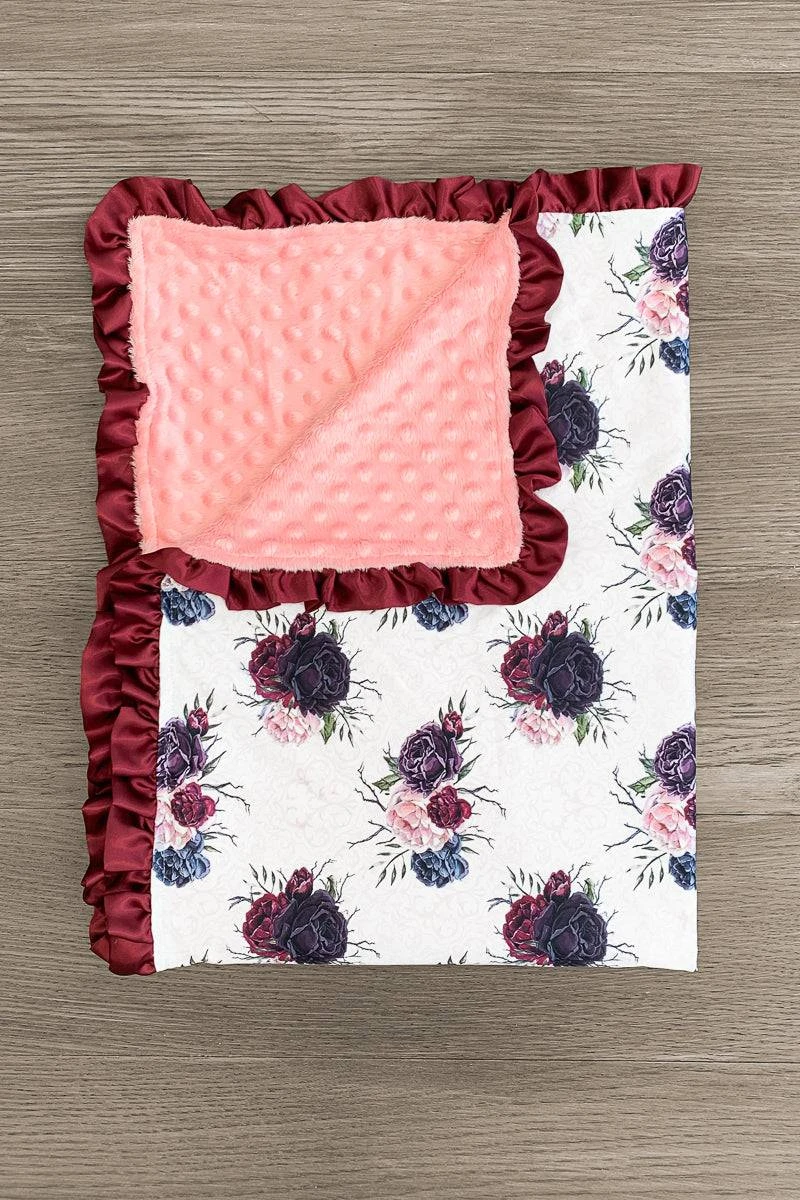 Pink & Purple Floral Ruffle Minky Blanket 3 Pink & Purple Floral Ruffle Minky Blanket