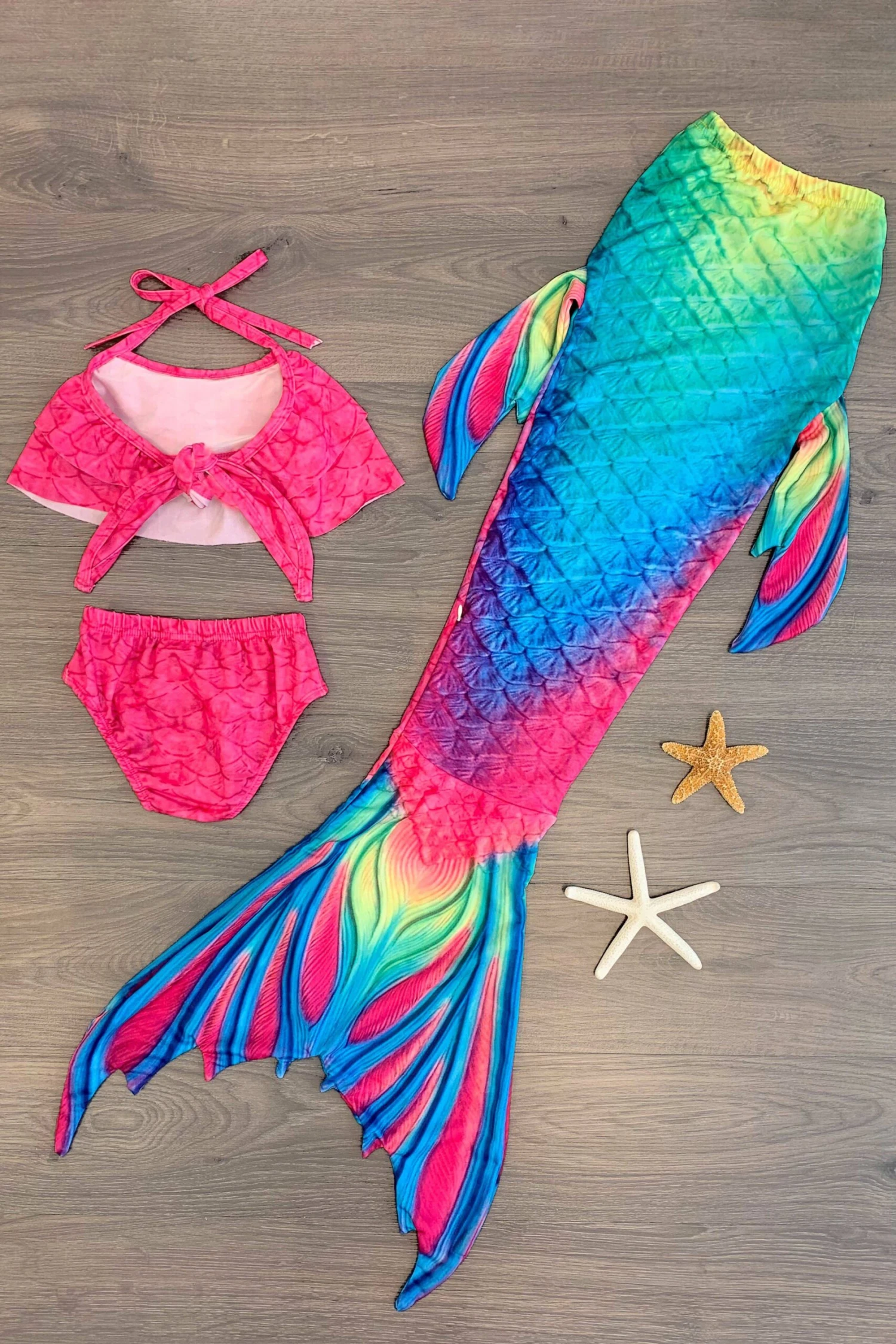 Pink & Rainbow Ombre Scales Mermaid Swimsuit Set - INCLUDES TOP, BOTTOM & TAIL 4 Pink & Rainbow Ombre Scales Mermaid Swimsuit Set - INCLUDES TOP, BOTTOM & TAIL - Image 2