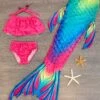 Pink & Rainbow Ombre Scales Mermaid Swimsuit Set - INCLUDES TOP, BOTTOM & TAIL -Children's boutique clothing pink rainbow ombre scales mermaid swimsuit set includes top bottom tail swimsuit sparkle in pink 28024908120138