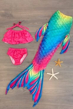 Pink & Rainbow Ombre Scales Mermaid Swimsuit Set - INCLUDES TOP, BOTTOM & TAIL