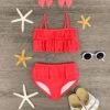 Pink Ruffle Scalloped Hem Bikini -Children's boutique clothing pink ruffle scalloped hem bikini swimsuit sparkle in pink 29149851713610