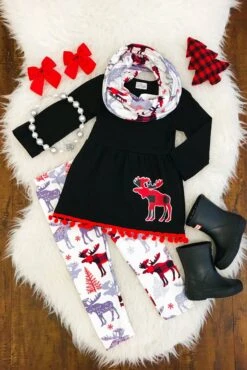 Plaid Moose 3 Pc. Scarf Set