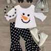 Polka Dot Snowman Bell Bottom Set -Children's boutique clothing polka dot snowman bell bottom set outfit sparkle in pink 934657