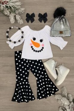 Polka Dot Snowman Bell Bottom Set