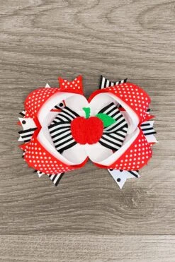 Polka Dot Striped Apple Bow