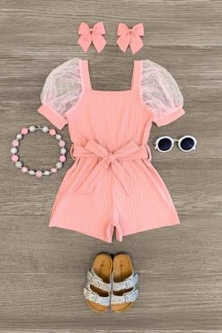 Polka Dot Tulle Puff Sleeve Romper -Children's boutique clothing polka dot tulle puff sleeve romper many colors romper sparkle in pink pink xxs 12 18 months 402018