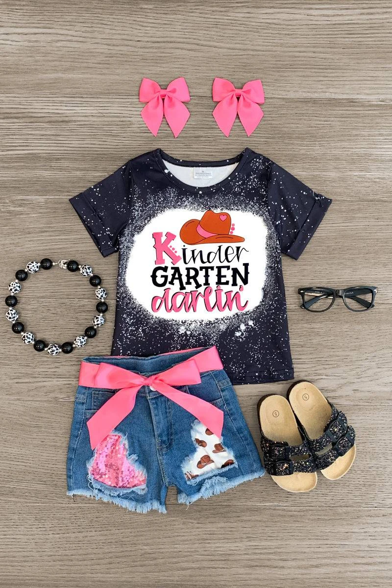 "Pre-K - 5th Grade Darlin'" Denim Short Set 4 "Pre-K - 5th Grade Darlin'" Denim Short Set - Image 2