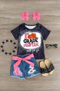 "Pre-K - 5th Grade Darlin'" Denim Short Set 13 "Pre-K - 5th Grade Darlin'" Denim Short Set -Children's boutique clothing pre k 5th grade darlin denim short set outfit sparkle in pink 29168097361994