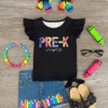 "Pre-K - Fifth Grade Vibes" Denim Short Set 1 "Pre-K - Fifth Grade Vibes" Denim Short Set -Children's boutique clothing pre k fifth grade vibes denim short set outfit sparkle in pink 29235095502922