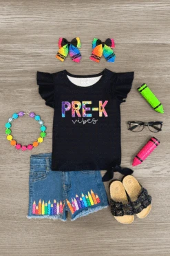 "Pre-K - Fifth Grade Vibes" Denim Short Set