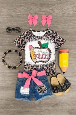 "Preschool - 5th Grade Squad" Denim Short Set 17 "Preschool - 5th Grade Squad" Denim Short Set -Children's boutique clothing preschool fifth grade squad denim short set outfit sparkle in pink 29179757264970
