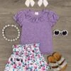 Purple & White Floral Tie Short Set