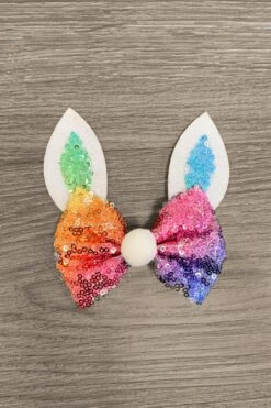 Rainbow Sequin Bunny Bow