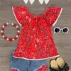 Red Bandana Denim Short Set -Children's boutique clothing red bandana denim short set outfit sparkle in pink 14805959704650