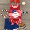 Red & Blue Baseball Distressed Denim Short Set -Children's boutique clothing red blue baseball distressed denim short set outfit sparkle in pink 787189