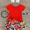 Red Cinch & Cow Print Short Set -Children's boutique clothing red cinch cow print short set outfit sparkle in pink 29149843554378