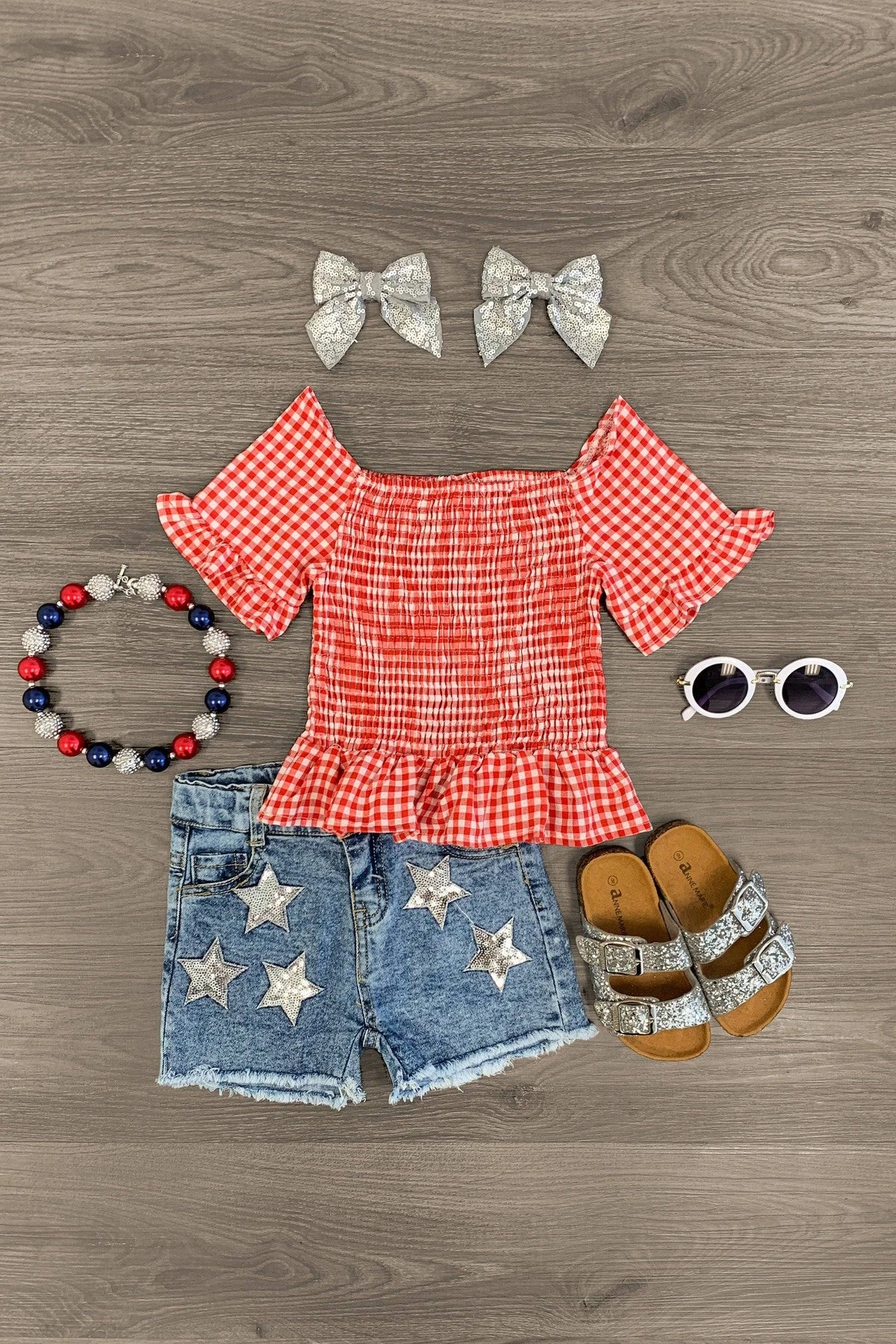 Red Gingham & Stars Patriotic Short Set 3 Red Gingham & Stars Patriotic Short Set