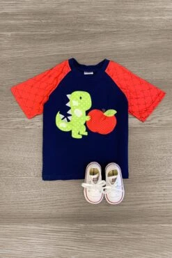 Red & Navy Dino Apple Top