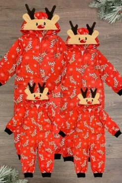 Red Reindeer Family Onesie Pajamas- & PET BANDANA!
