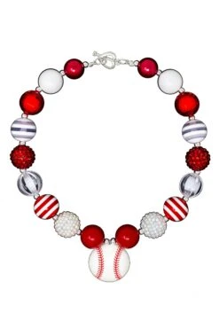 Red & White Stripe Baseball Necklace