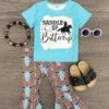 "Saddle Up Buttercup" Cheetah Bell Bottom Set -Children's boutique clothing saddle up buttercup cheetah bell bottom set outfit sparkle in pink 424604