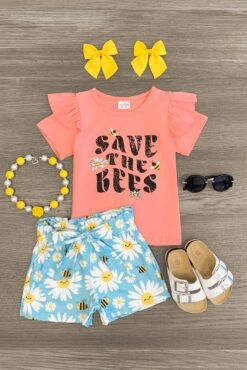 "Save The Bees" Blue & Pink Short Set