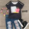 School Supplies Distressed Denim Capri Set 2 School Supplies Distressed Denim Capri Set -Children's boutique clothing school supplies distressed denim capri set outfit sparkle in pink 29194707337290