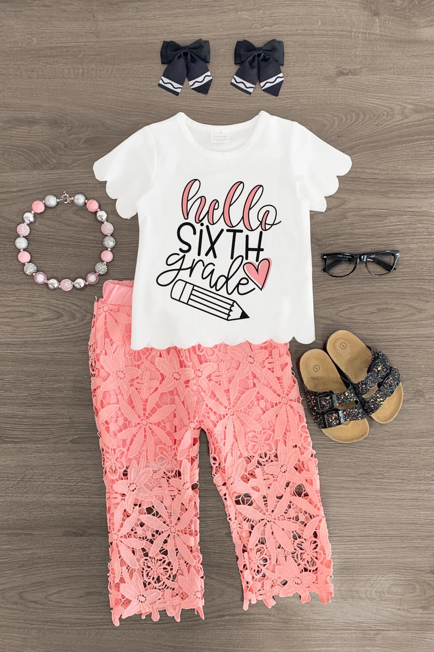 "Hello Pre-K - 6th Grade" Floral Lace Pant Set 11 "Hello Pre-K - 6th Grade" Floral Lace Pant Set - Image 9